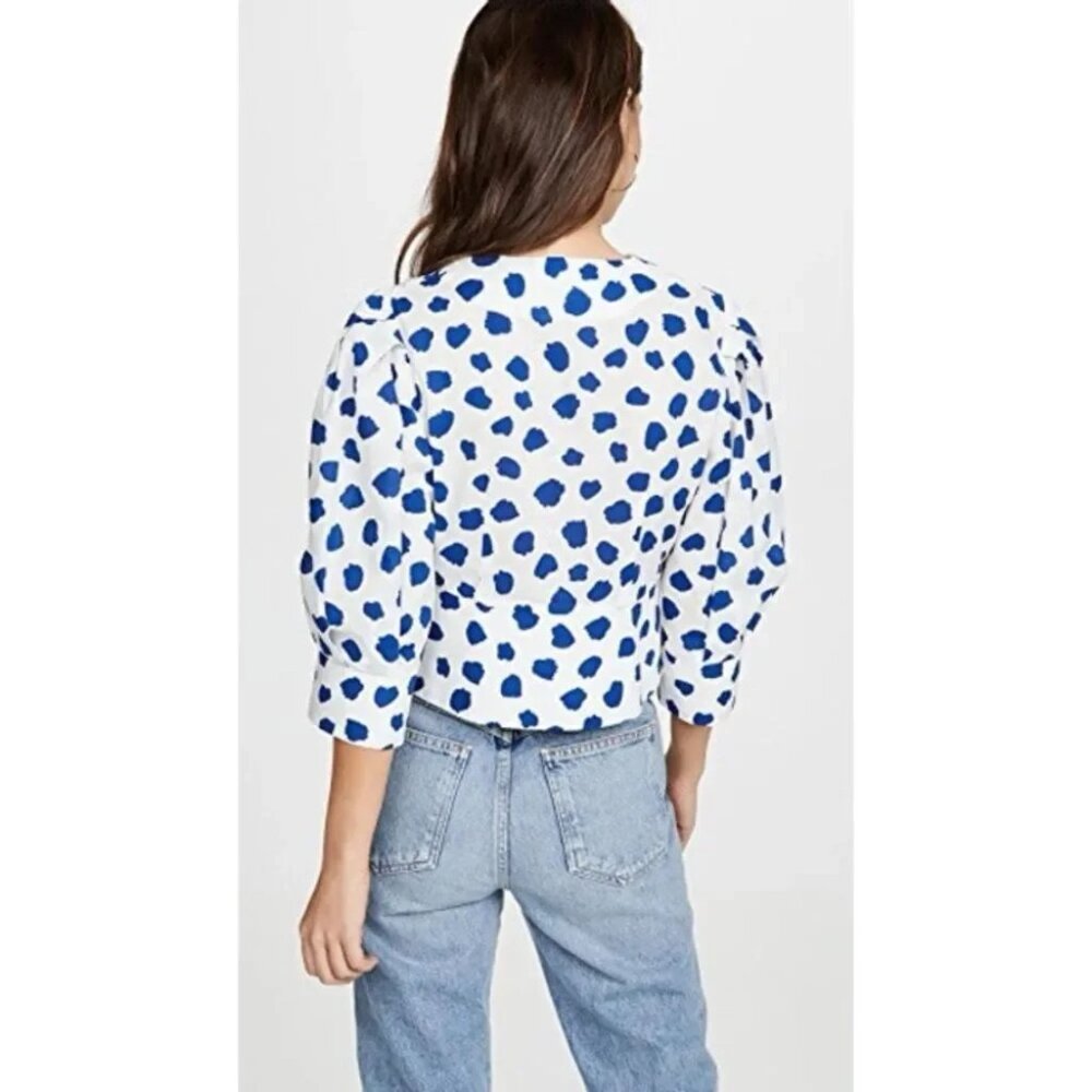 Rixo Chanel tulip spot print puff sleeve wrap blouse - Picture 3 of 6